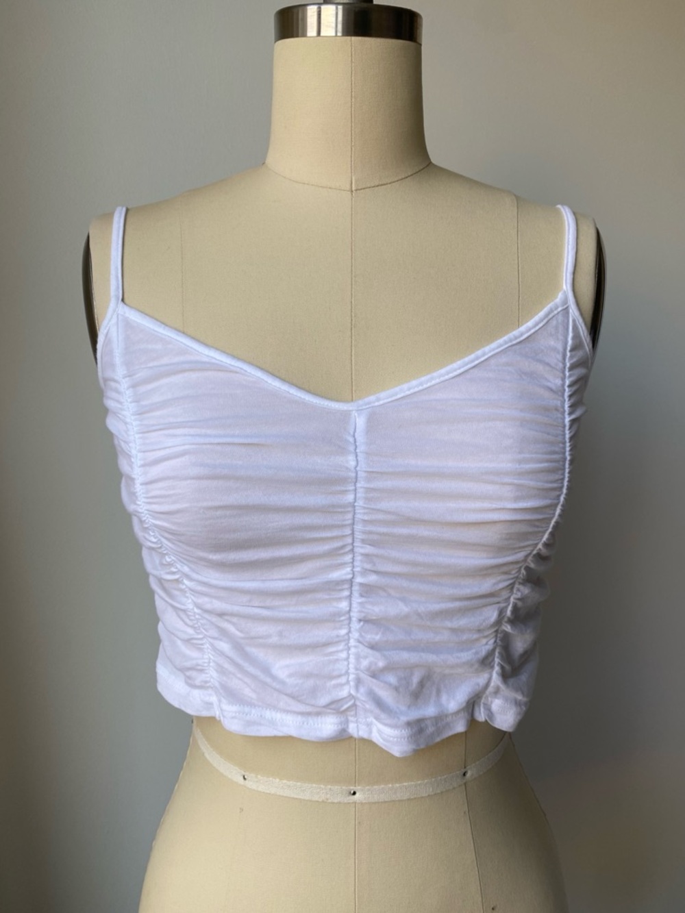 Topshop White Ruched Spaghetti Strap Crop Top